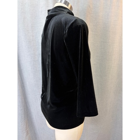 Talbots Black Velvet Mock Neck Top Stretch Petite M - Picture 7 of 10